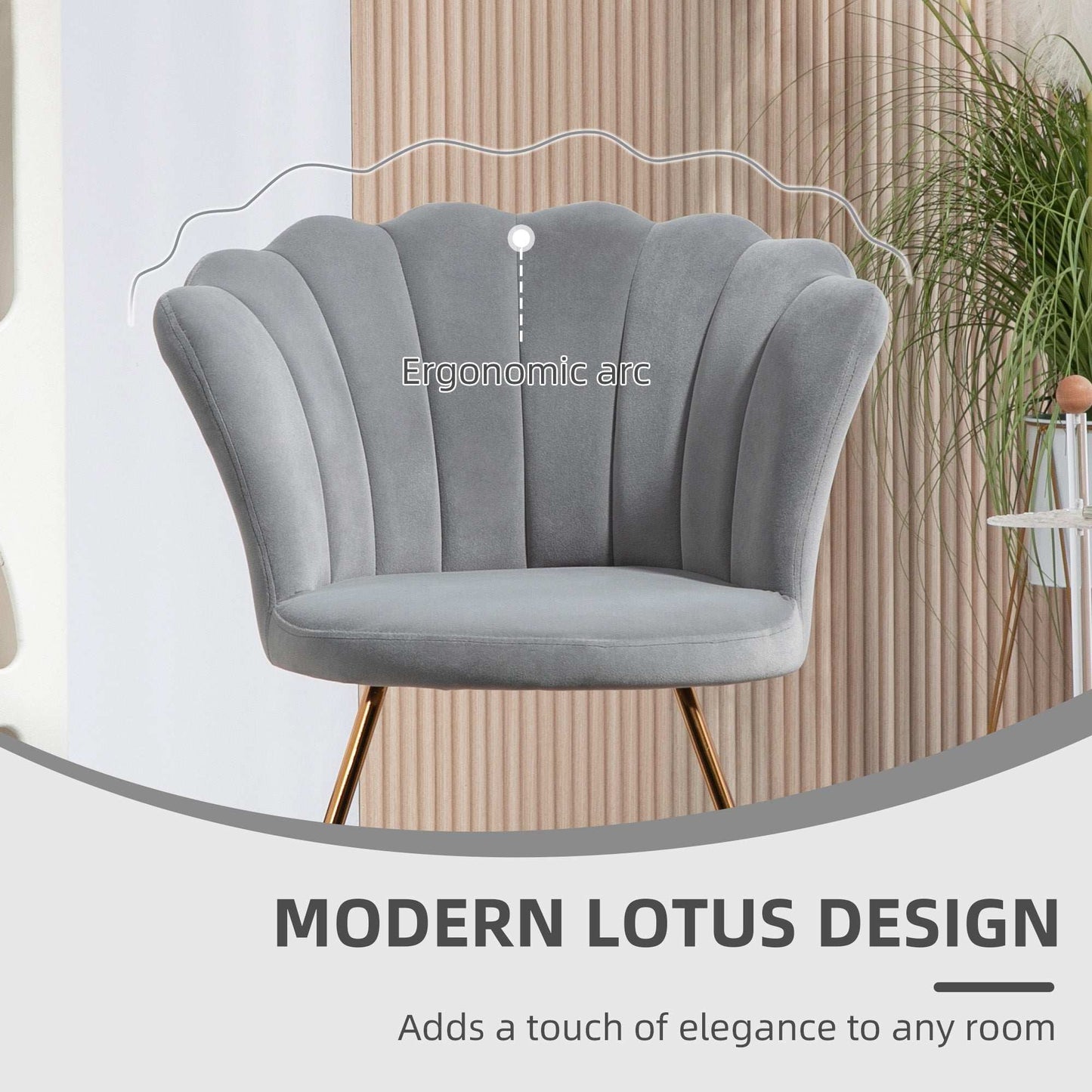 Velvet-Feel Lotus Petal Accent Vanity Bedroom Chair - Grey / Pink