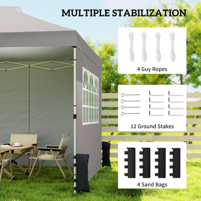 3x3m Pop-Up Canopy Gazebo | UPF50+ Waterproof 210D Oxford Fabric | 3 Detachable Sidewalls | 2 Church Windows | 2 Top Vents & 8 Drainage Holes | 3-Height Steel Frame to 285cm | 4 Guy Ropes & 12 Stakes | Wheeled Carry Bag | Grey