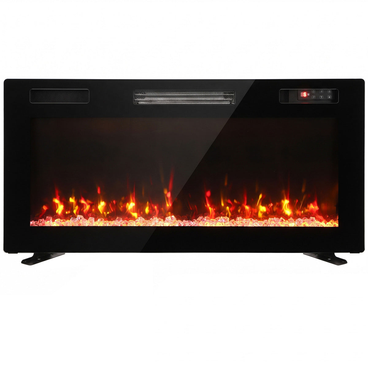 92cm Slim Electric Fireplace | Wall Mounted, Recessed or Freestanding | 900/1800W, 12 Flame Colours, Remote & 7-Day Programme | Black