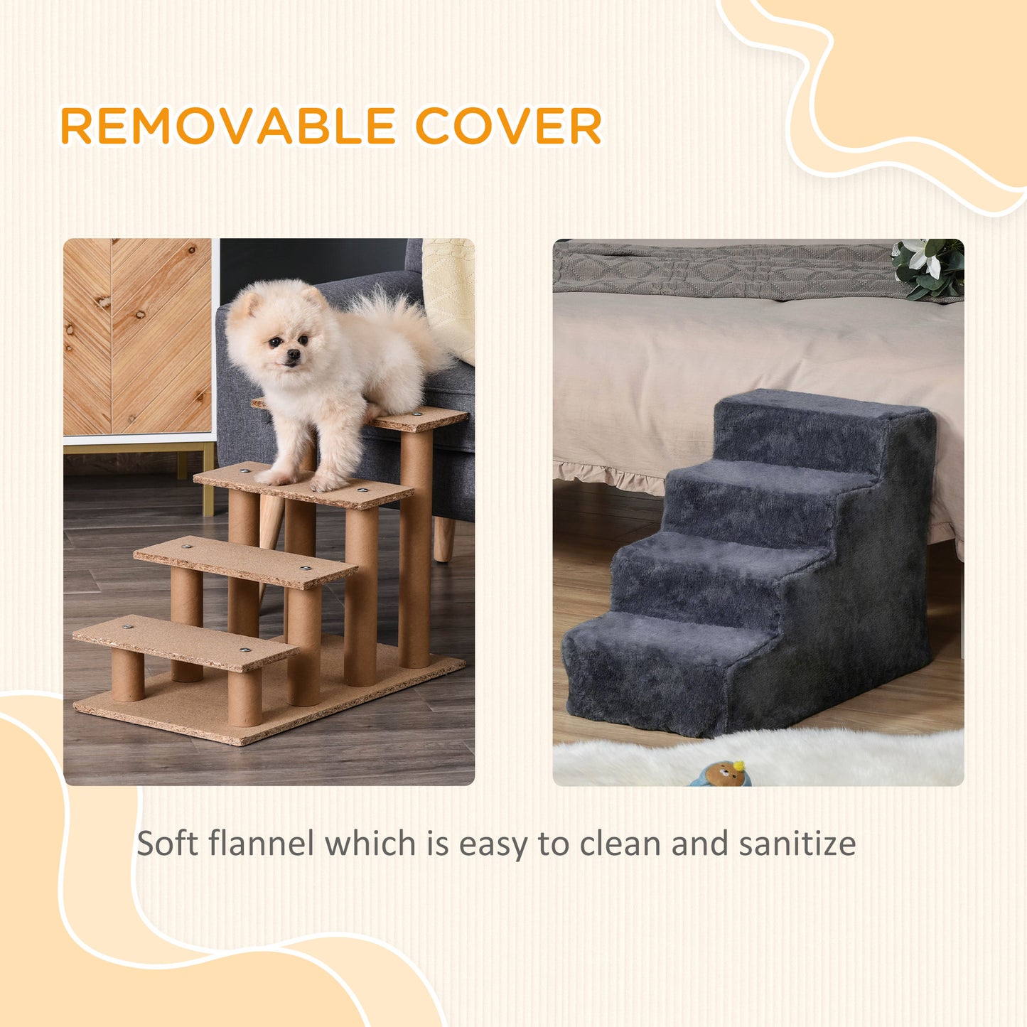 Four-Step Dog Stairs, with Washable Plush Cover, for High Bed Sofa, Dog Steps for Small Dog and Cat - Dark Grey