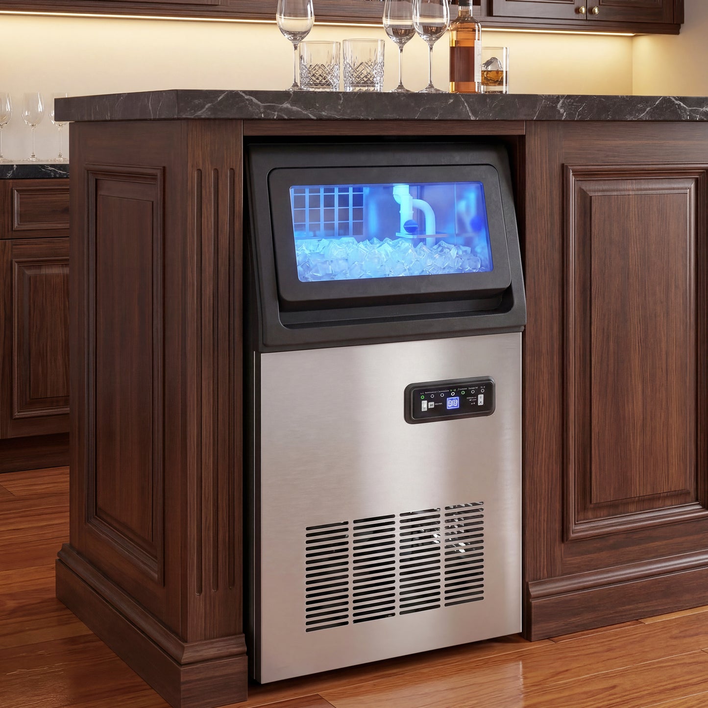 Commercial Ice Maker Machine, 45kg/24H Stainless Steel Under Counter or Freestanding Ice Machine, Silver