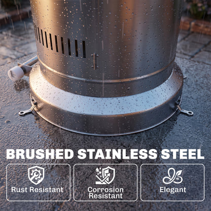 Outsunny Gas Patio Heater | Silver Stainless Steel | 13kW Stepless | 30m² Coverage | Pulse Ignition | Tip-Over Protection | Propane | Metal Mesh Guard | Tank Cabinet | 52x46x136cm