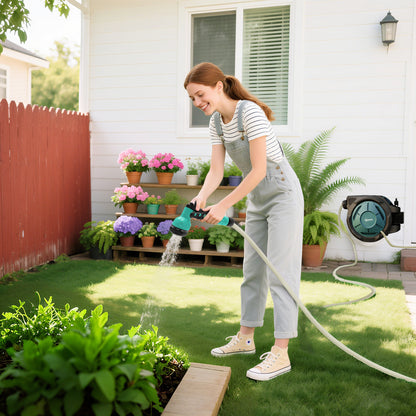 Retractable Hose Reel Wall Mounted, 20+2m Garden Hose Pipe Reel with Lock, Auto Rewind, 7 in 1 Spray Nozzle, Includes Wall Fixings, 180° Swivel, Outdoor Watering, 59 x 20 x 39 cm, Black