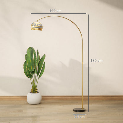 180cm Arc Floor Lamp for Living Room, Home Offices, Bedrooms, Modern Standing Lamp with Foot Switch, Faux Black Marble Base, Black Bell Shade