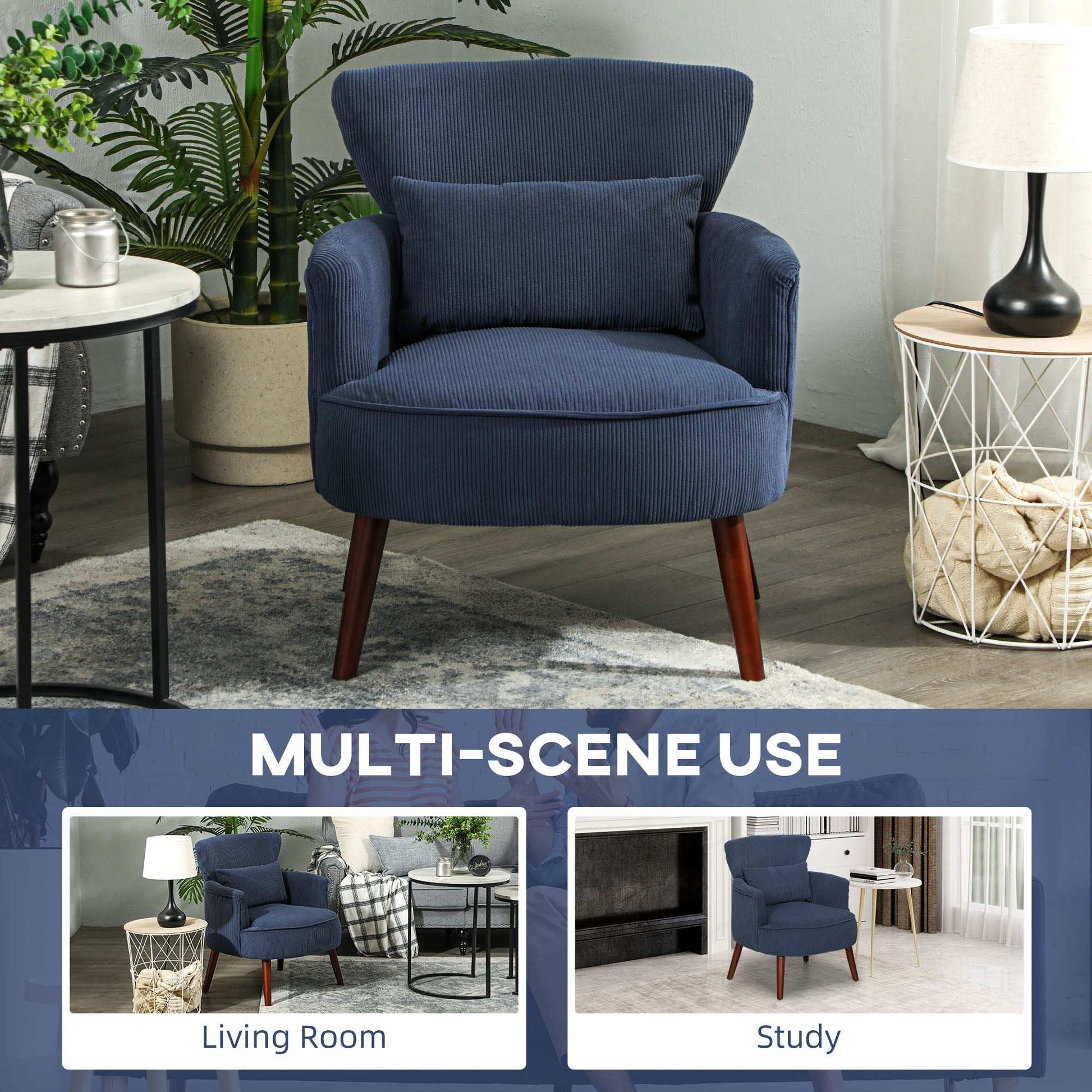 Corduroy Retro Accent Chair - Blue