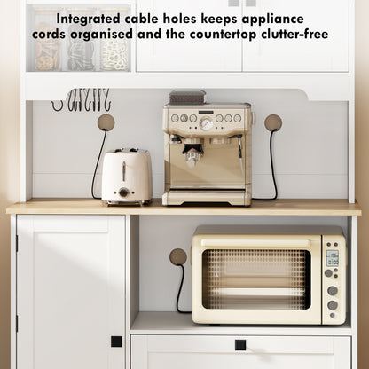 Freestanding Kitchen Cupboard | 2 Cabinets | 2 Drawers | 3 Door Racks | Adjustable Shelves | 8 Mug Holders | 106kg | White