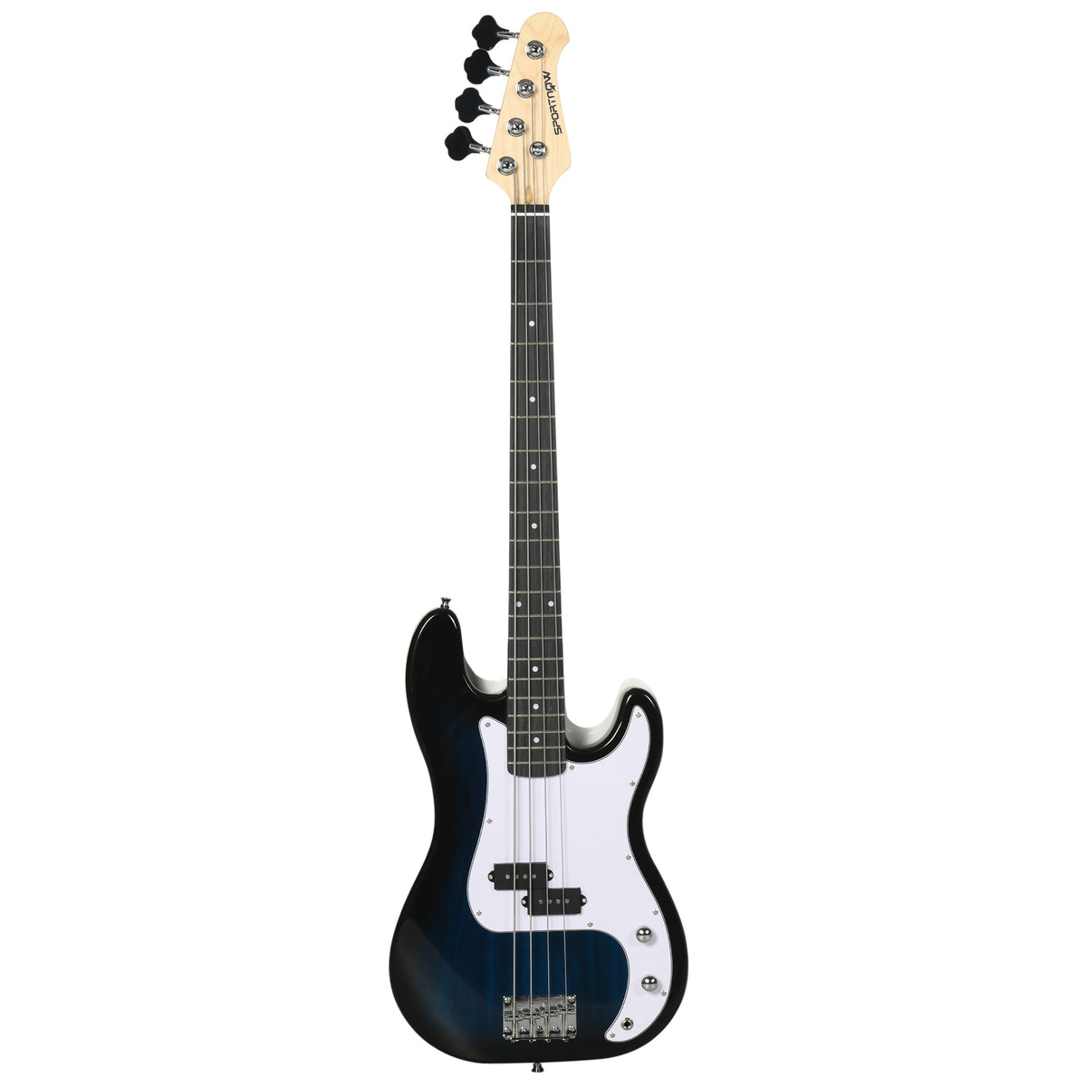 SPORTNOW 4-String Full-Size Electric Bass Guitar | Blue | 115x33x6cm | Maple Neck & Fretboard | Platane Body | Right-Hand | 15W Amp | Gig Bag | Strap | 3 Picks | 2.5m Cable | Beginner Set