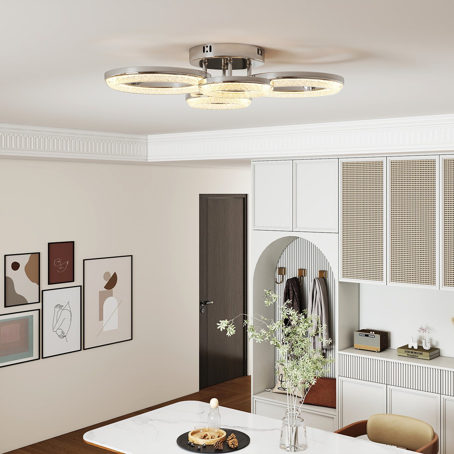LED Ceiling Light, Modern 4 Rings Ceiling Lamp with Wall Switch Control, 40W 4350lm Flush Mount Ceiling Light with 3500K/4500K/6000K Colour Temperatures, Silver Tone