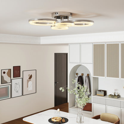 LED Ceiling Light, Modern 4 Rings Ceiling Lamp with Wall Switch Control, 40W 4350lm Flush Mount Ceiling Light with 3500K/4500K/6000K Colour Temperatures, Silver Tone