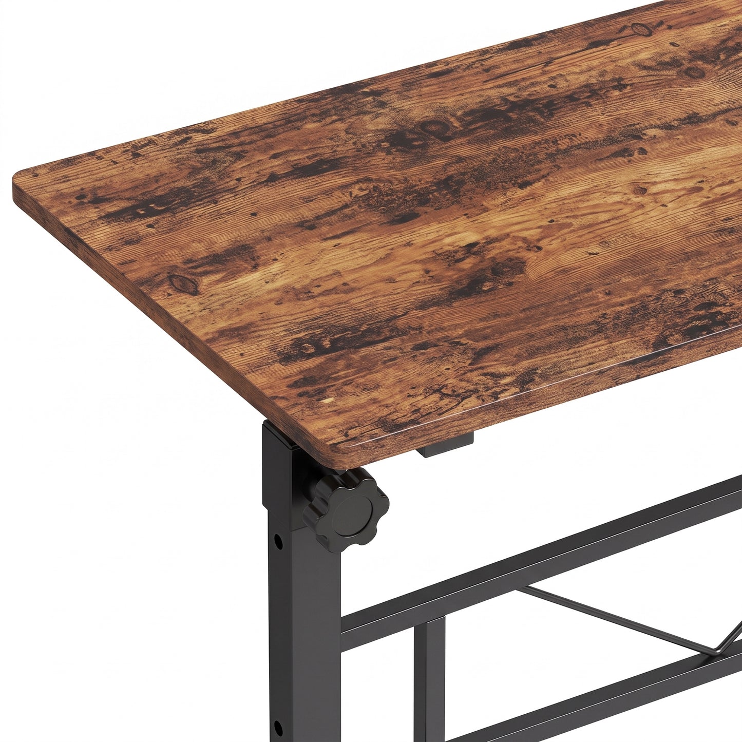Overbed Table | 6 Height Settings 70-110cm | 4 Caster Wheels with 2 Brakes | Anti-Tip Device | 80x40cm Top | 15kg | Particleboard & Steel | Rustic Brown & Black