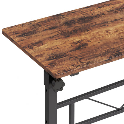 Overbed Table | 6 Height Settings 70-110cm | 4 Caster Wheels with 2 Brakes | Anti-Tip Device | 80x40cm Top | 15kg | Particleboard & Steel | Rustic Brown & Black