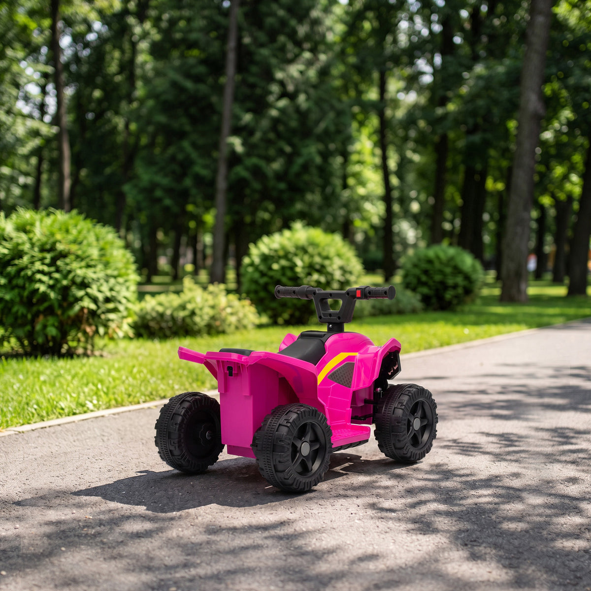 AIYAPLAY 6V Kids Electric Quad Bike | Hot Pink, Black or White | Handlebar Button Control | 2km/h Forward Ride | Ages 18–48 Months | 25kg Limit