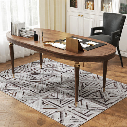 Modern Chenille Area Rug | Faux Leather Patchwork Print | Machine Washable | Non-Slip | Foldable | 170x120cm | Brown | Living Room Bedroom Dining Room Home Office