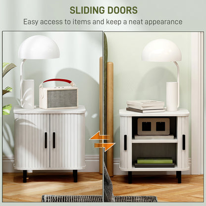 Nordic Bedside Table | Roller Shutter Sliding Doors | 2-Tier Storage | Steel Legs | Scratch-Resistant Melamine | 90kg Capacity | 48 x 40 x 48cm | White Wood Effect