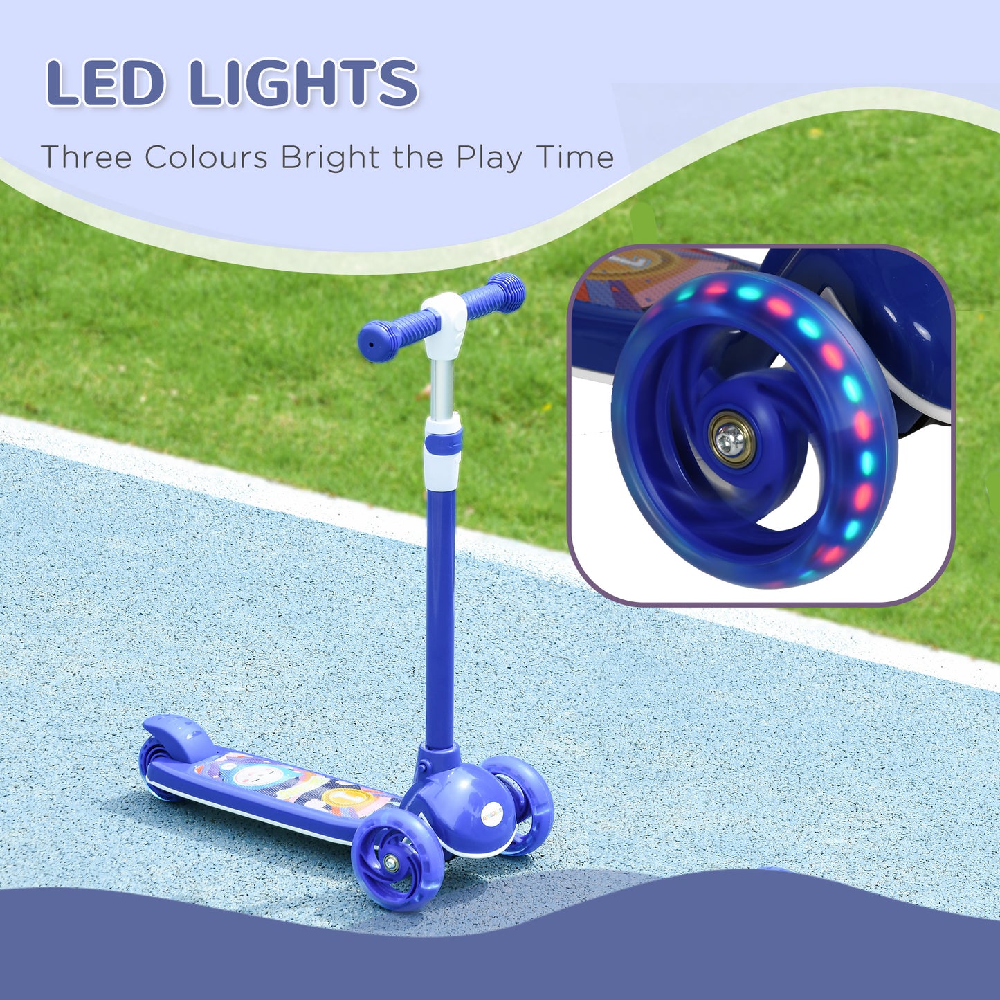 AIYAPLAY Kids 3 Wheel Scooter for 2-6 Years Old w/ Adjustable Height, LED Light, TPE Handlebar