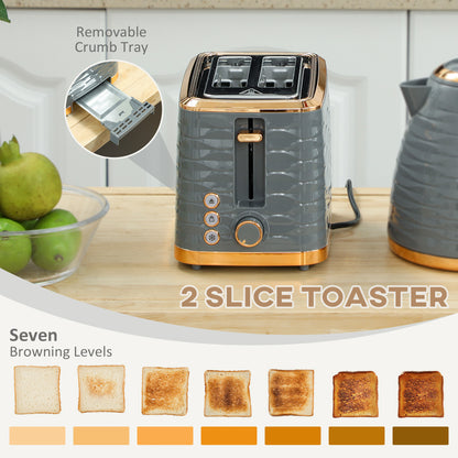 3000W 1.7L Rapid Boil Kettle & 2 Slice Toaster, Kettle and Toaster Set with 7 Browning Controls and Crumb Tray, Grey / Black