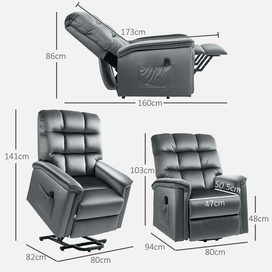 Velvet-Feel Electric Lift Recliner Chair - Dark Grey