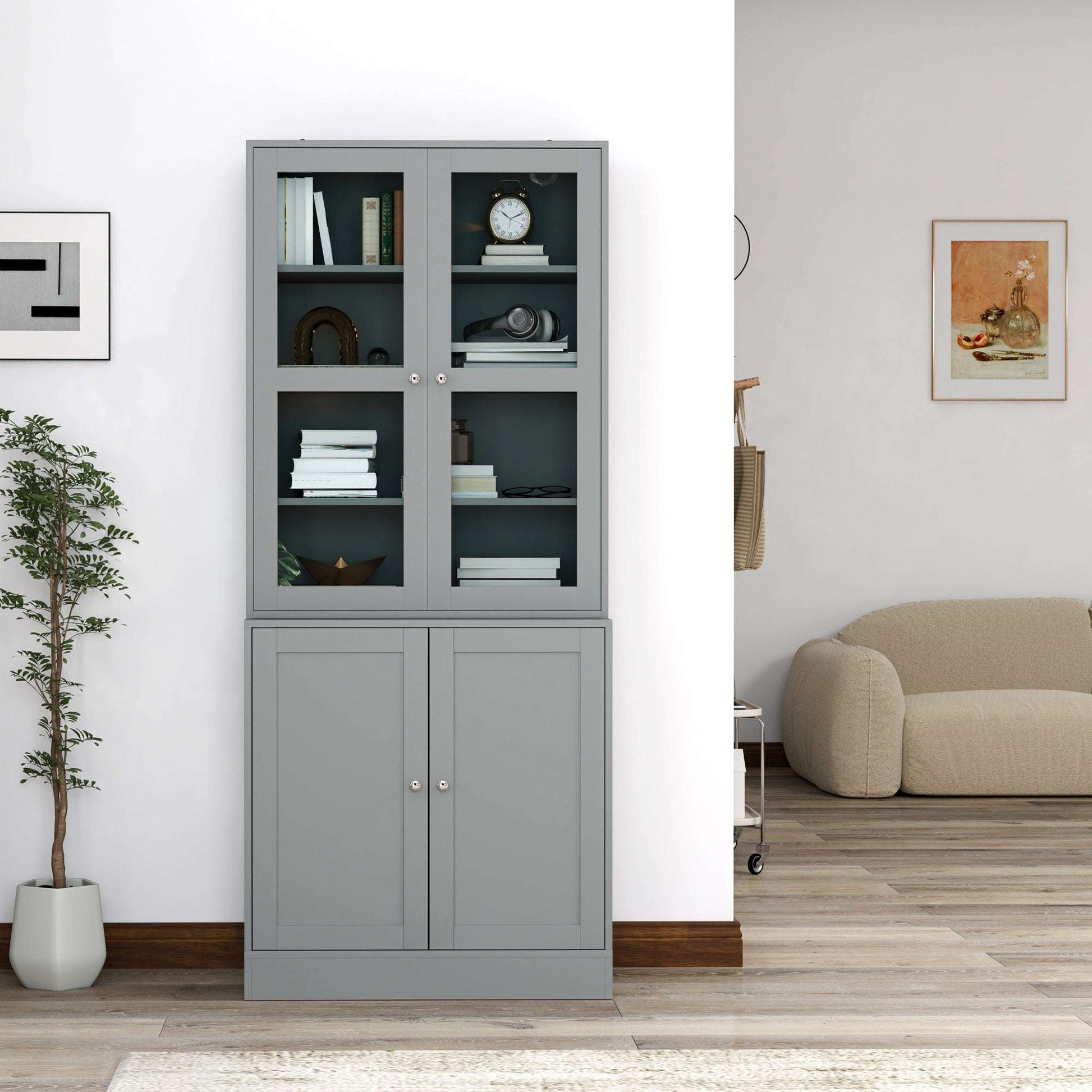 Double Storage Display Unit Cabinet - Grey