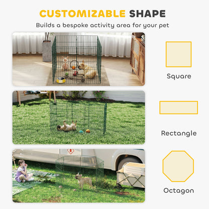 8 Panel Dog Playpen | 80cm Tall | DIY Shape | PE Coated Steel | Foldable | Outdoor Stakes | Medium Dogs up to 25kg | Green