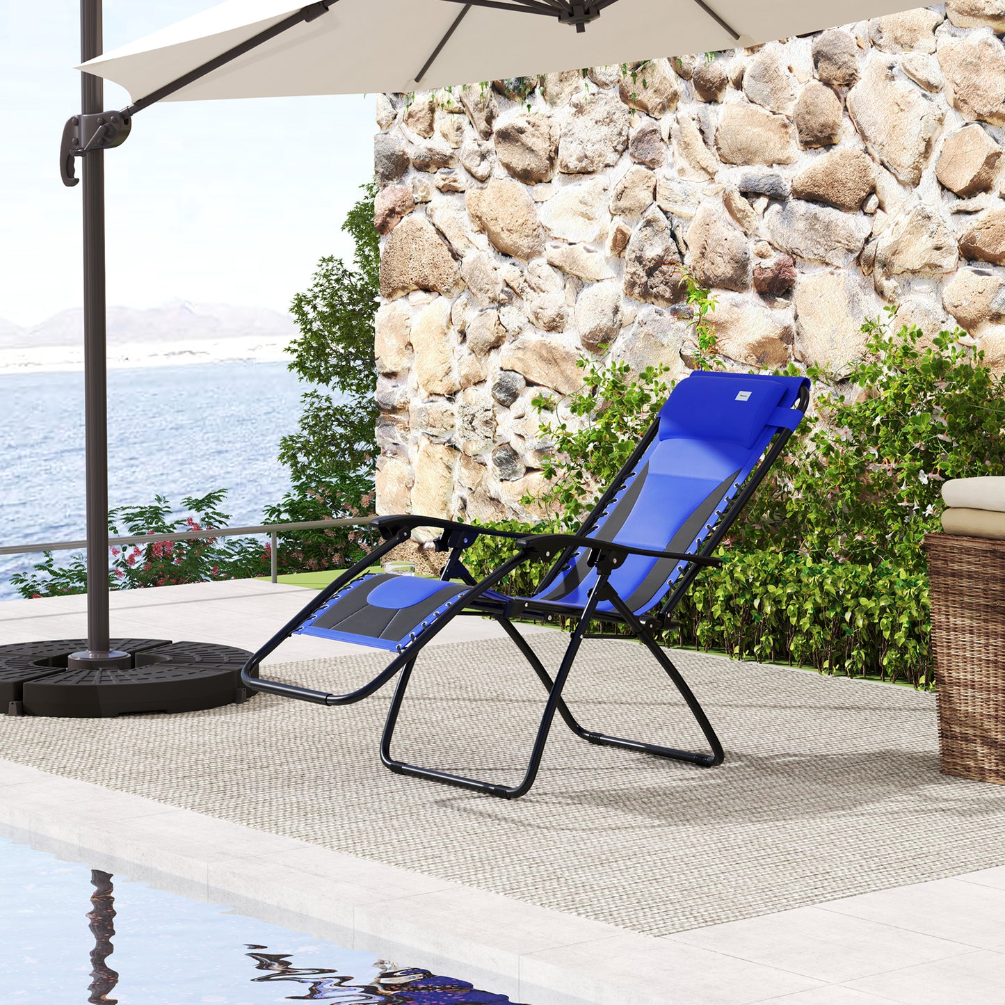 Zero Gravity Lounger Chair, Folding Reclining Patio Chair with Padded Seat, Cup Holder, Soft Cushion and Headrest for Poolside, Camping, Blue