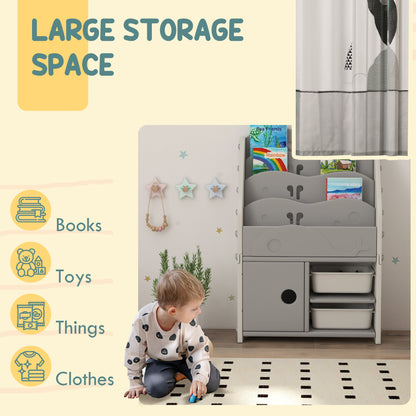 AIYAPLAY Kids Storage Units with 2 Storage Boxes, 4 Tier Bookshelf, Cabinet, 67 x 29 x 98cm Light Grey