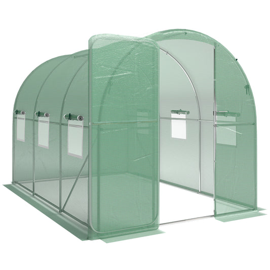 2 x 3 m Walk-in Polytunnel Greenhouse with Hinged Door and 6 Roll Up Mesh Windows, Garden Tunnel Warm House Tent, Green