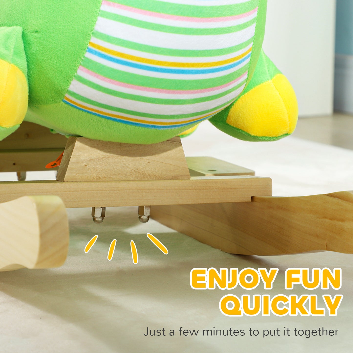 AIYAPLAY Dinosaur Design Rocking Horse with Animal Sound, Safety Belt, Wooden Base, for Toddlers 18-36 Months