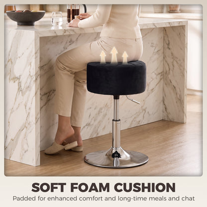 Adjustable Swivel Bar Stool | Velvet-Feel Seat | 17cm Cushion | Gas Lift 51–66cm | 360° Swivel | 120kg | Black / Grey