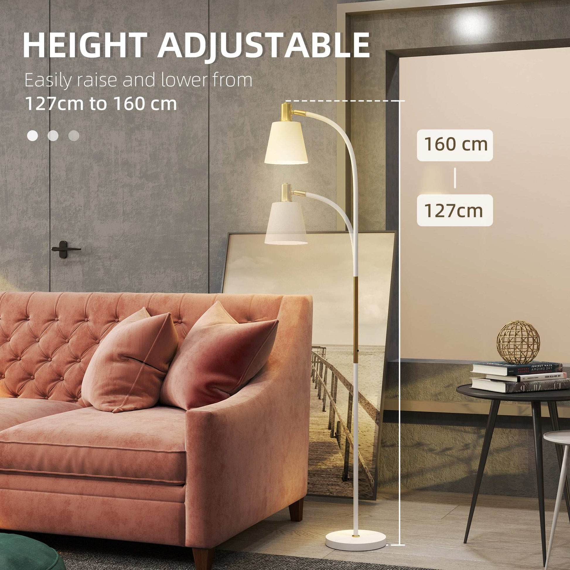 Floor Lamp for Living Room, Spotlight Reading Standing Lamp with Adjustable Height, Rocker on/off Switch, Indoor Task Lighting, White