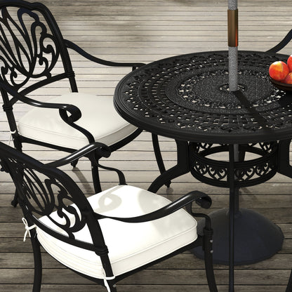 Outsunny Cast Aluminium 4 Seater Outdoor Dining Set with Cushions Parasol Hole Black