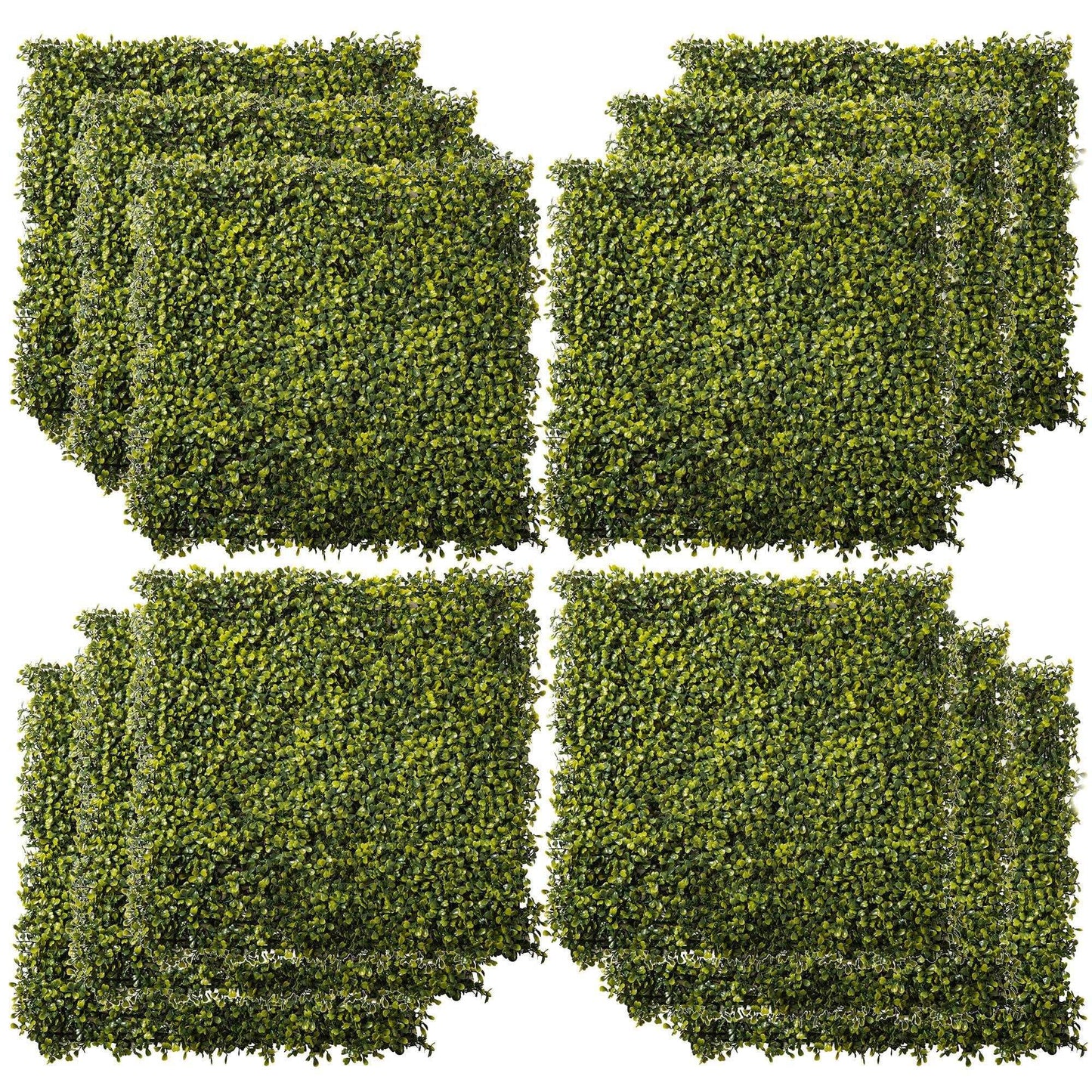 12 Pieces Artificial Wood Paneling for Walls 20" x 20" Grass Privacy Fence Screen Faux Hedge Greenery Backdrop Encrypted Milan Grass