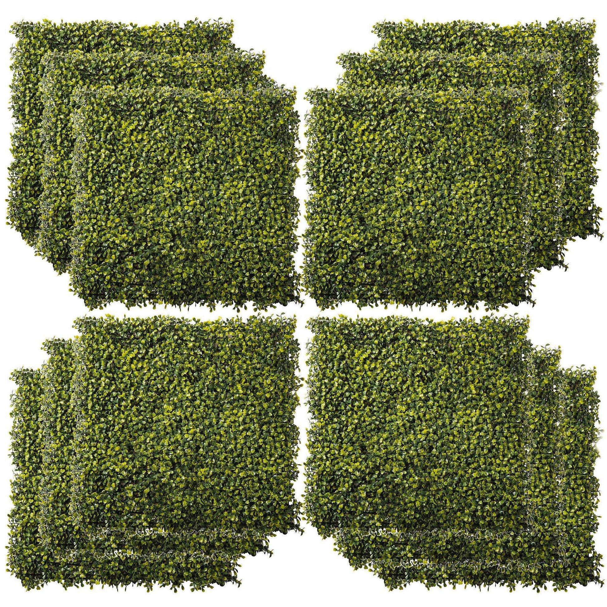12 Pieces Artificial Wood Paneling for Walls 20" x 20" Grass Privacy Fence Screen Faux Hedge Greenery Backdrop Encrypted Milan Grass