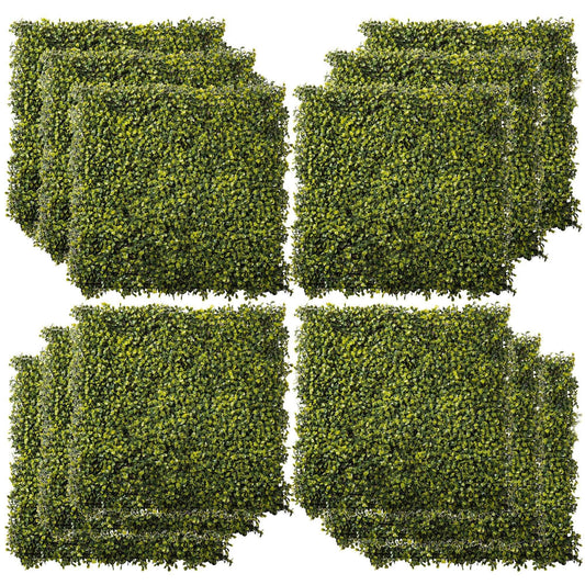 12 Pieces Artificial Wood Paneling for Walls 20" x 20" Grass Privacy Fence Screen Faux Hedge Greenery Backdrop Encrypted Milan Grass