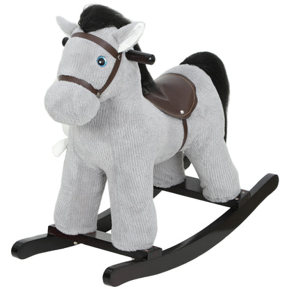 AIYAPLAY Baby Rocking Horse, Plush Ride on Toy with Handle Grip, Sound and Doll, Toddler Animal Rocker for Kids Aged 2–5, Grey