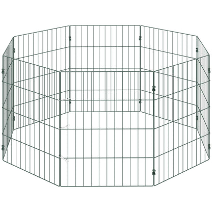 8-Panel Dog Playpen & Puppy Pen | Soft PE Coating | Configurable Shapes | 4 Outdoor Stakes | Foldable | Suits Dogs Under 15kg | 60cm Height | Green