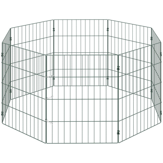 8-Panel Dog Playpen & Puppy Pen | Soft PE Coating | Configurable Shapes | 4 Outdoor Stakes | Foldable | Suits Dogs Under 15kg | 60cm Height | Green