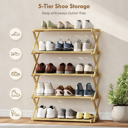 5-Tier Bamboo Shoe Rack, No Assembly - Natural
