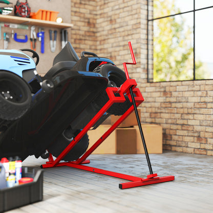400 kg Foldable Ride-On Mower Jack Lift, Adjustable Steel Lifting Device, for Lawn Mower, ATV, Red