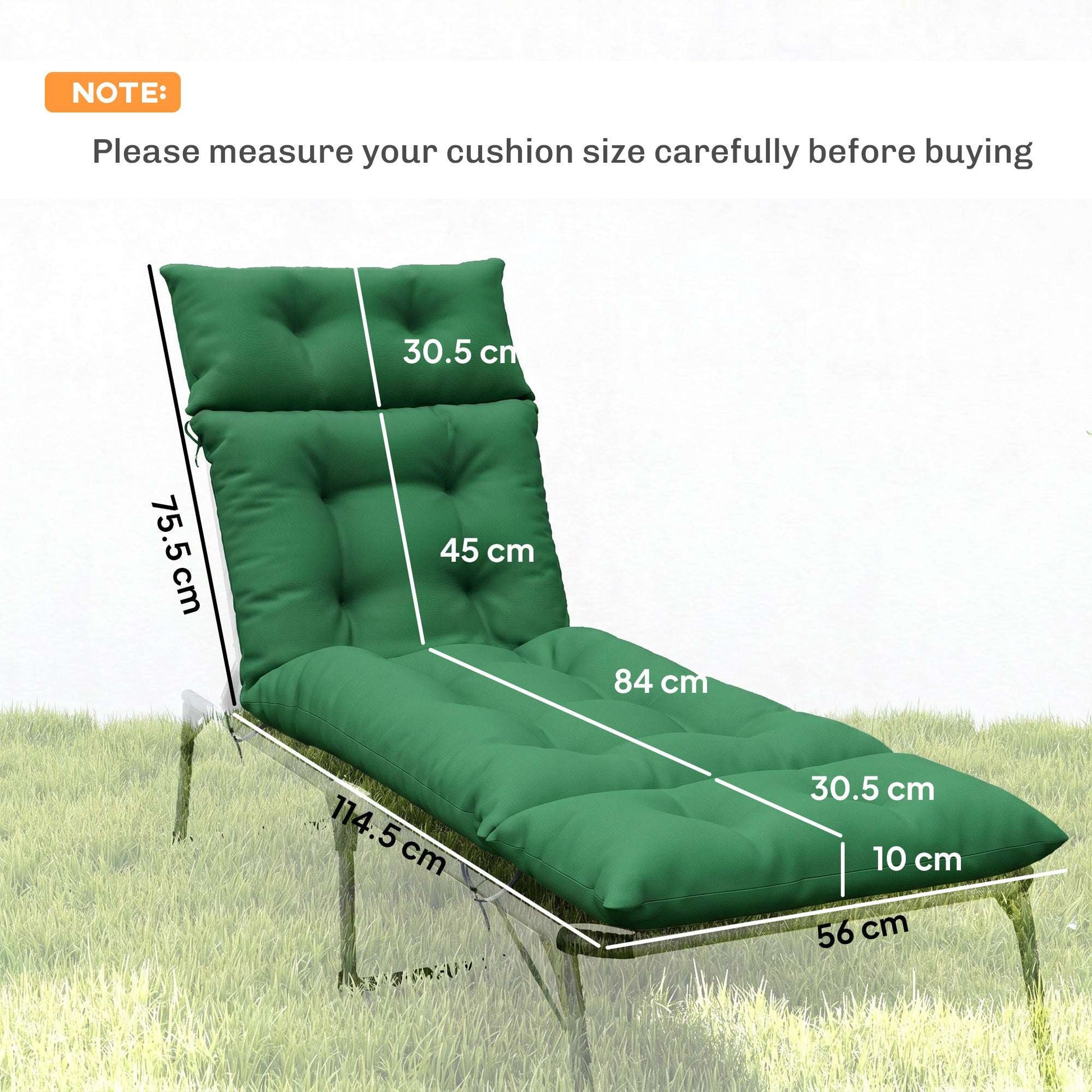 Set of 2 Sun Lounger Cushions | 190x56x10cm | High-Resilience PP Foam | UPF20+ | Fade & Splash Resistant | 220gsm Polyester | 6 Tie Fastenings | Green