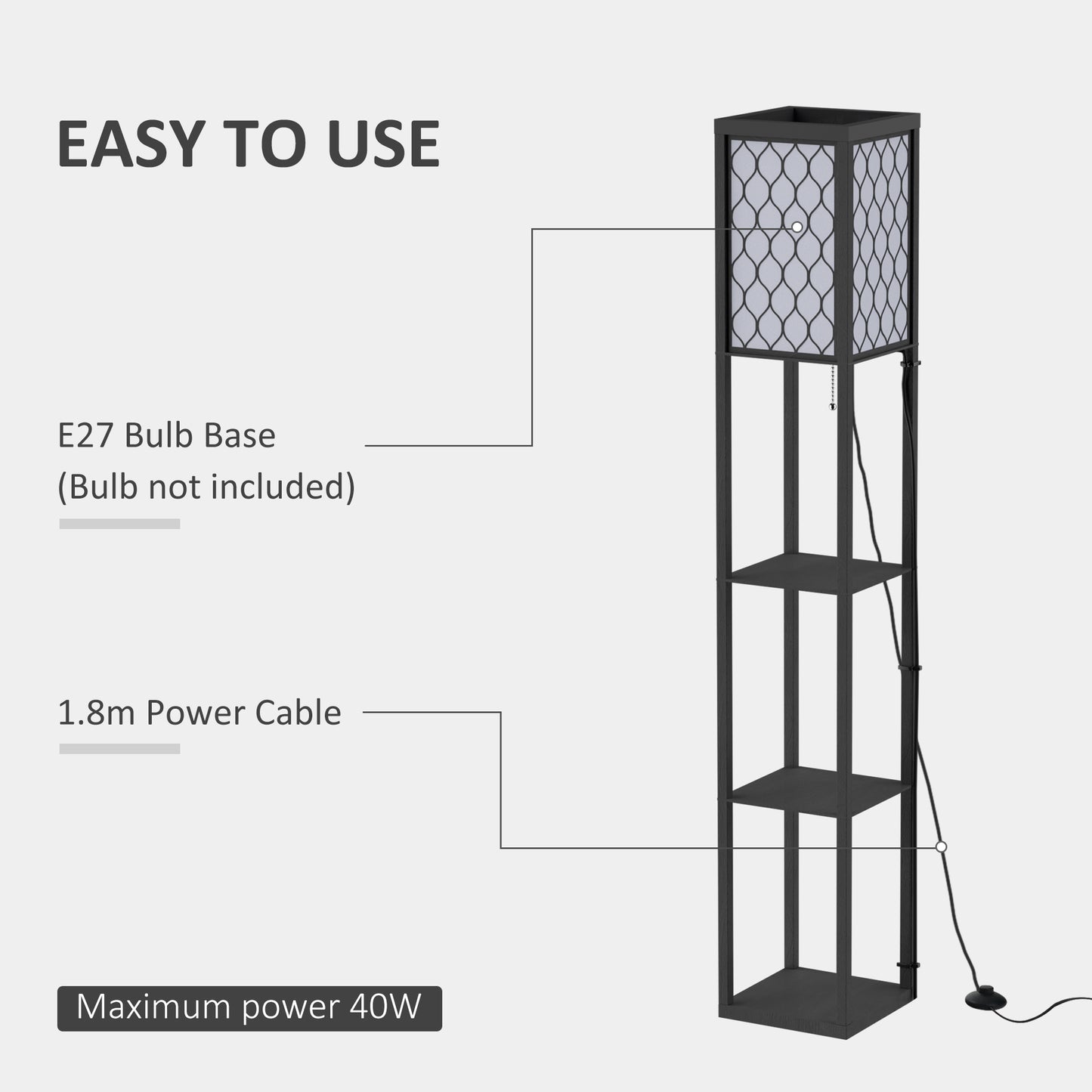 Set of 2 Floor Lamps with 3 Shelves | Honeycomb Shade | E27 | 160cm | Black
