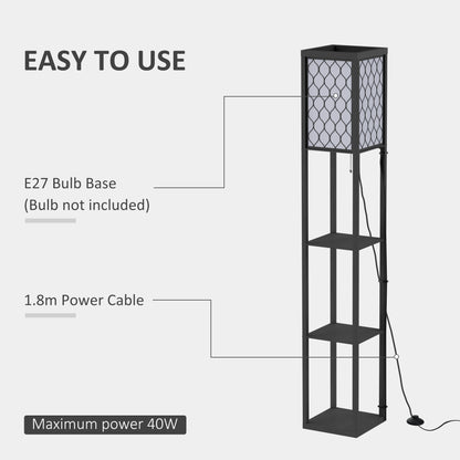 Set of 2 Floor Lamps with 3 Shelves | Honeycomb Shade | E27 | 160cm | Black