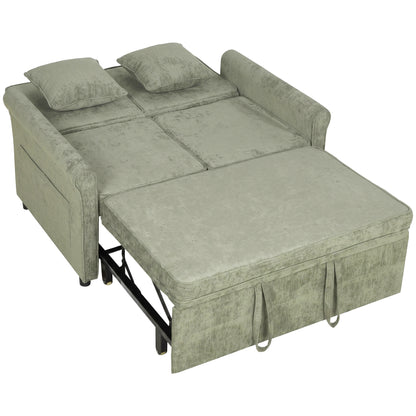 2 Seater Sofa Bed | 3-in-1 Convertible Chenille Sleeper Sofa with Pull-Out Bed, 5-Position Backrest & Side Pockets | 190 x 130 cm | Light Green or Grey