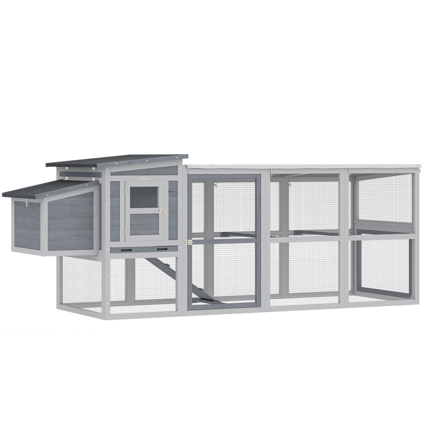 Large Chicken Coop & Hen House | 3-4 Chickens | Covered Run | Nesting Box | Pull-Out Tray | Asphalt Roof | Oxford Cover | 264cm | Grey