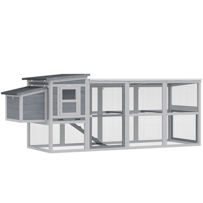 Large Chicken Coop & Hen House | 3-4 Chickens | Covered Run | Nesting Box | Pull-Out Tray | Asphalt Roof | Oxford Cover | 264cm | Grey