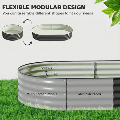 Flexible Galvanised Steel Raised Garden Bed | Safety Rubber Edging | Open Bottom | Configurable Round Oval or Oblong | 180x90x30cm | For Flowers Herbs & Succulents | Dark Grey