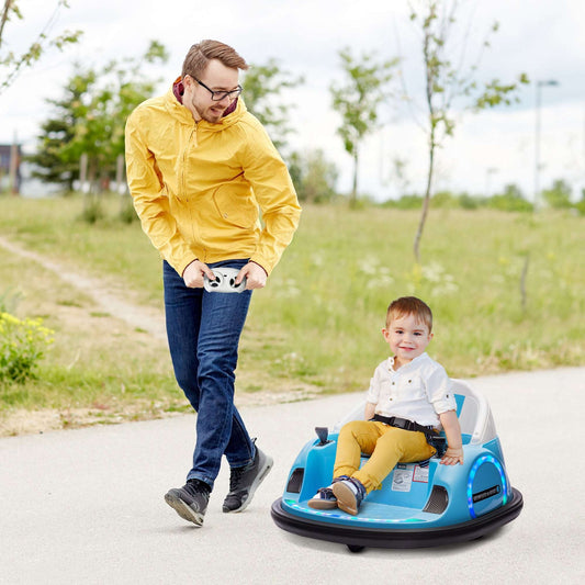 AIYAPLAY 360° Rotation Kids Bumper Car, 12V Waltzer Car with Remote Control, Dual Joysticks, Music Lights