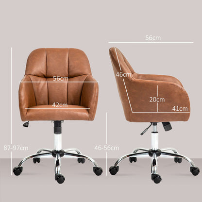 Computer Desk Chair, PU Leather Swivel Office Chair, Makeup Vanity Chair with Height Adjustable, Wheels, for Home -  Brown