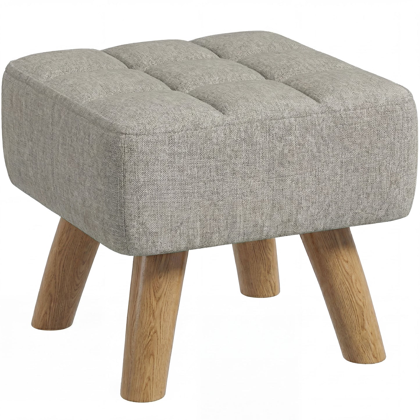 Square Padded Footstool Ottoman Pouffe | Tufted Linen-Look | Light Brown
