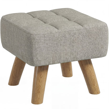 Square Padded Footstool Ottoman Pouffe | Tufted Linen-Look | Light Brown