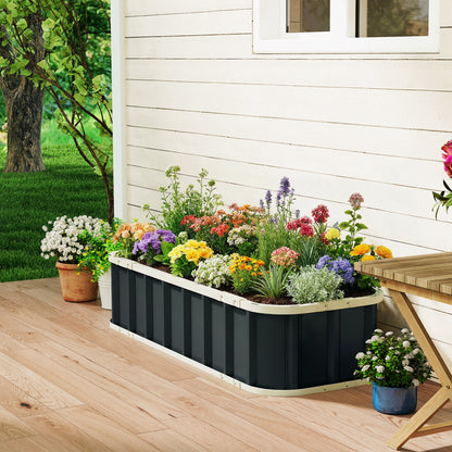 Galvanised Steel Raised Garden Bed | Folded Safety Edges | Snap-On Tool-Free Assembly | Powder-Coated Rust-Resistant | Open Bottom | 136x52x31cm | Herbs Flowers & Veg | Dark Grey